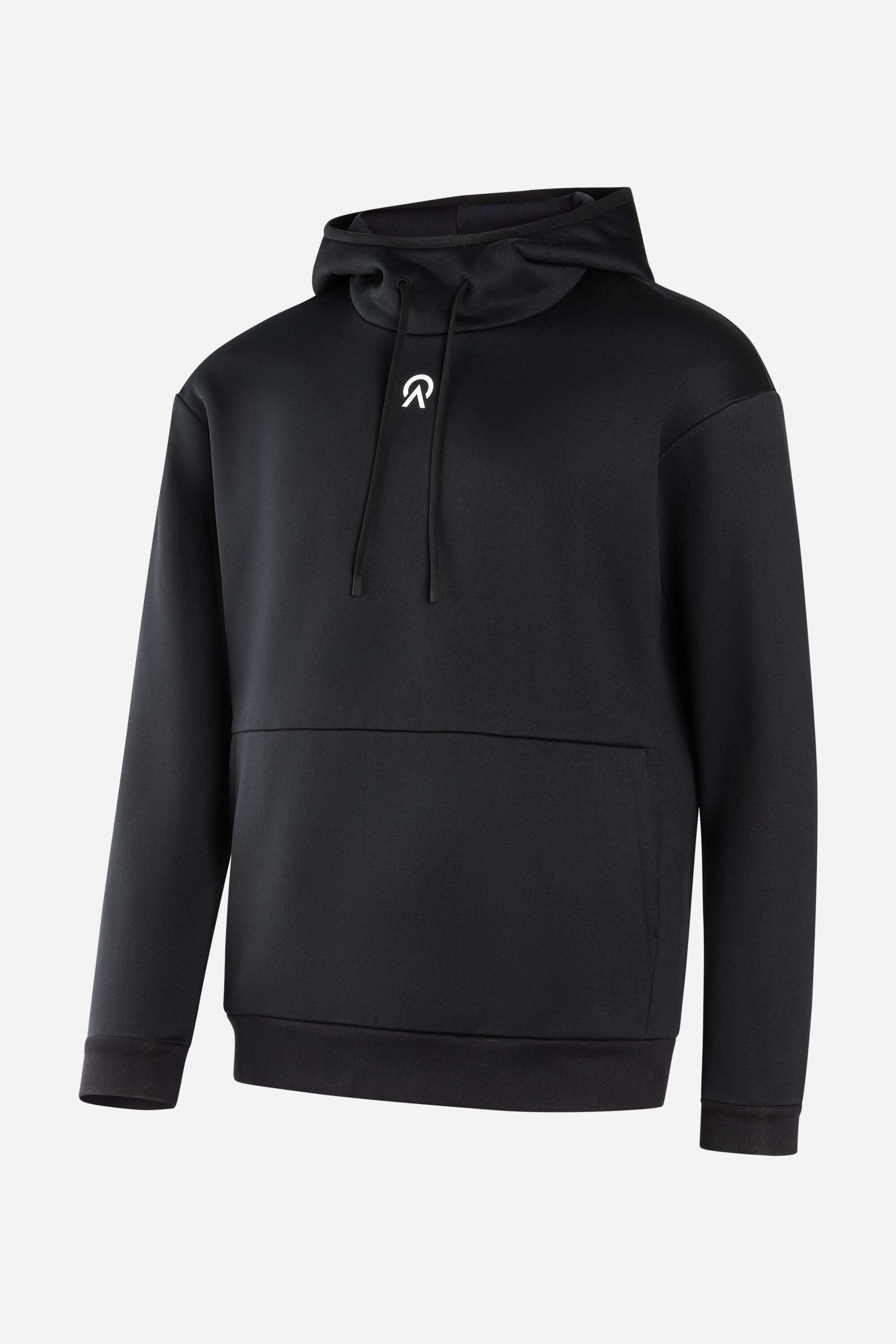 Youth Squad Hoodie in black, featuring a high-cut collar and relaxed fit, perfect for comfort and style during sports.