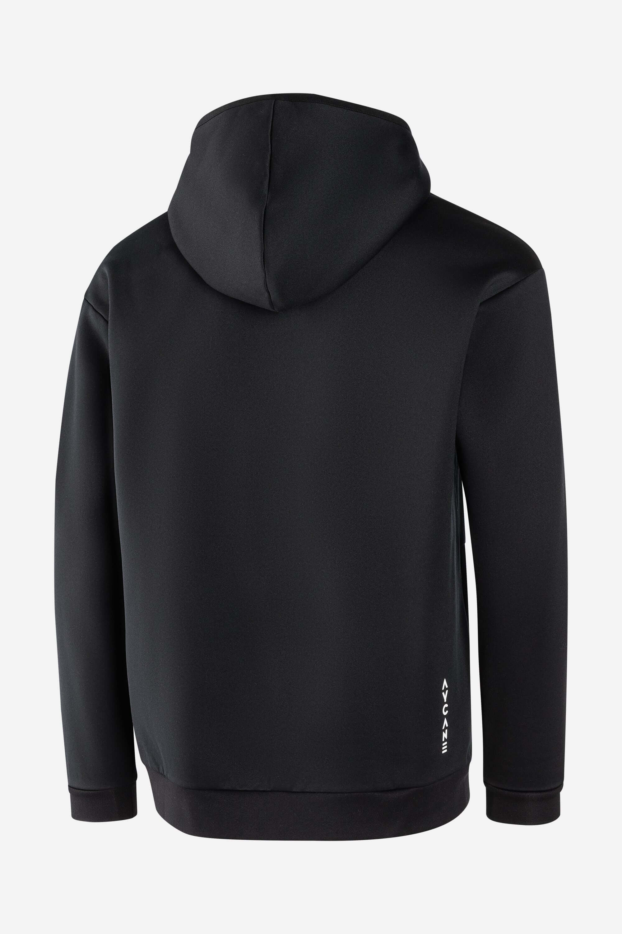 Back view of the Squad Hoodie Youth in black, featuring a high collar and relaxed fit for comfort and style.