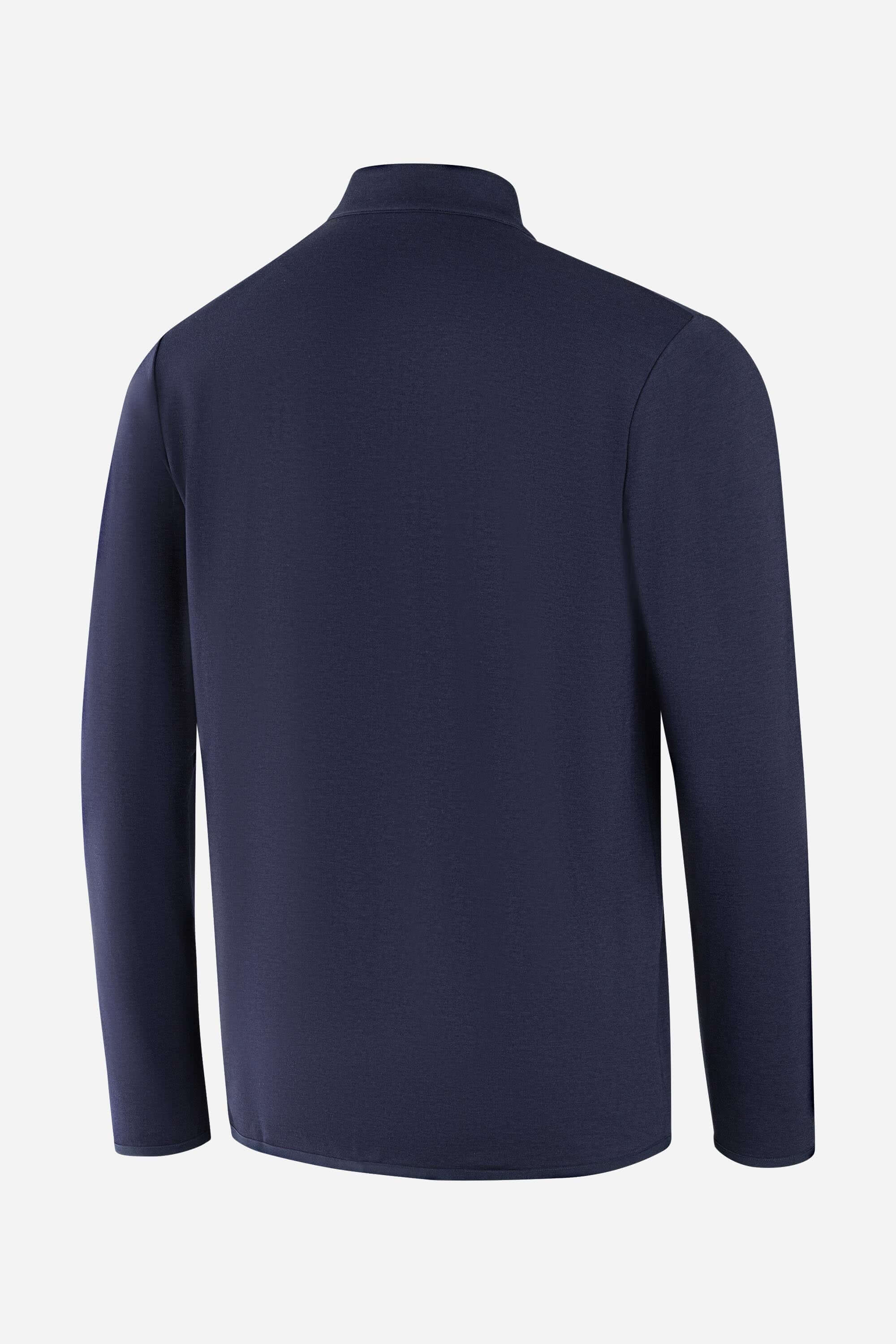 Back view of the Maurize Midlayer in navy, designed for lightweight warmth and everyday comfort.