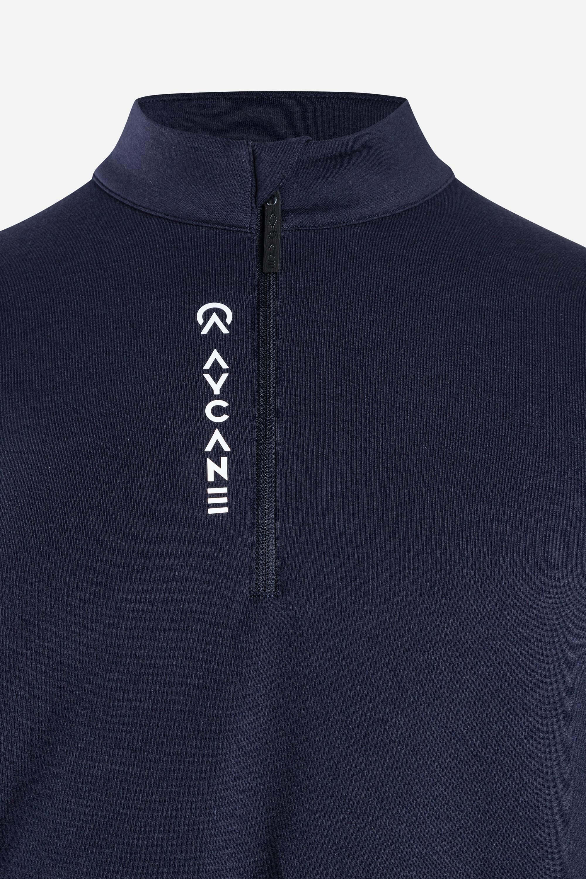 Maurize Midlayer navy half-zip sweater featuring logo, designed for warmth and comfort, ideal for colder days.