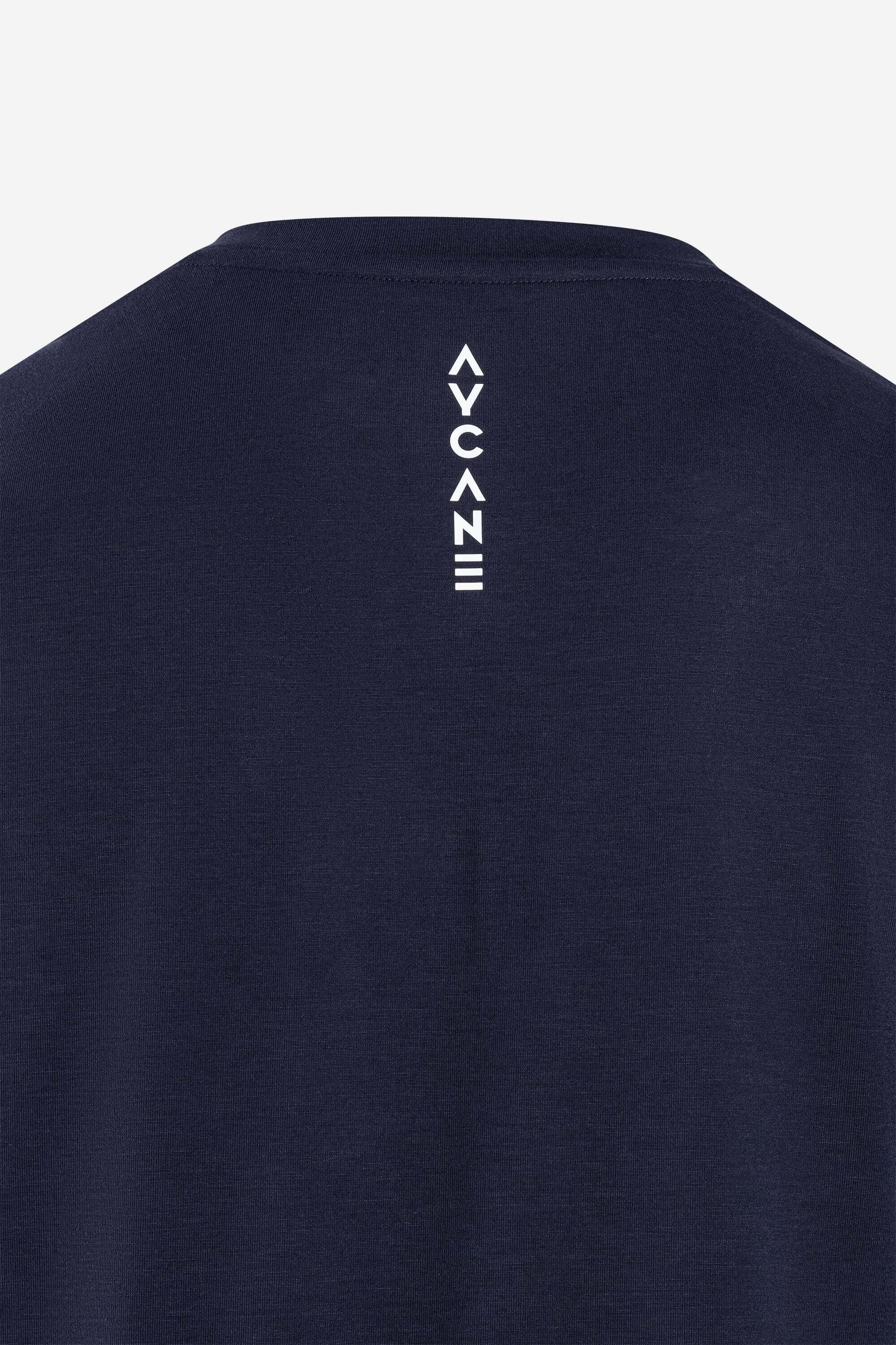 Navy blue youth t-shirt with AVYCANE logo printed on the back for an athletic and stylish look.