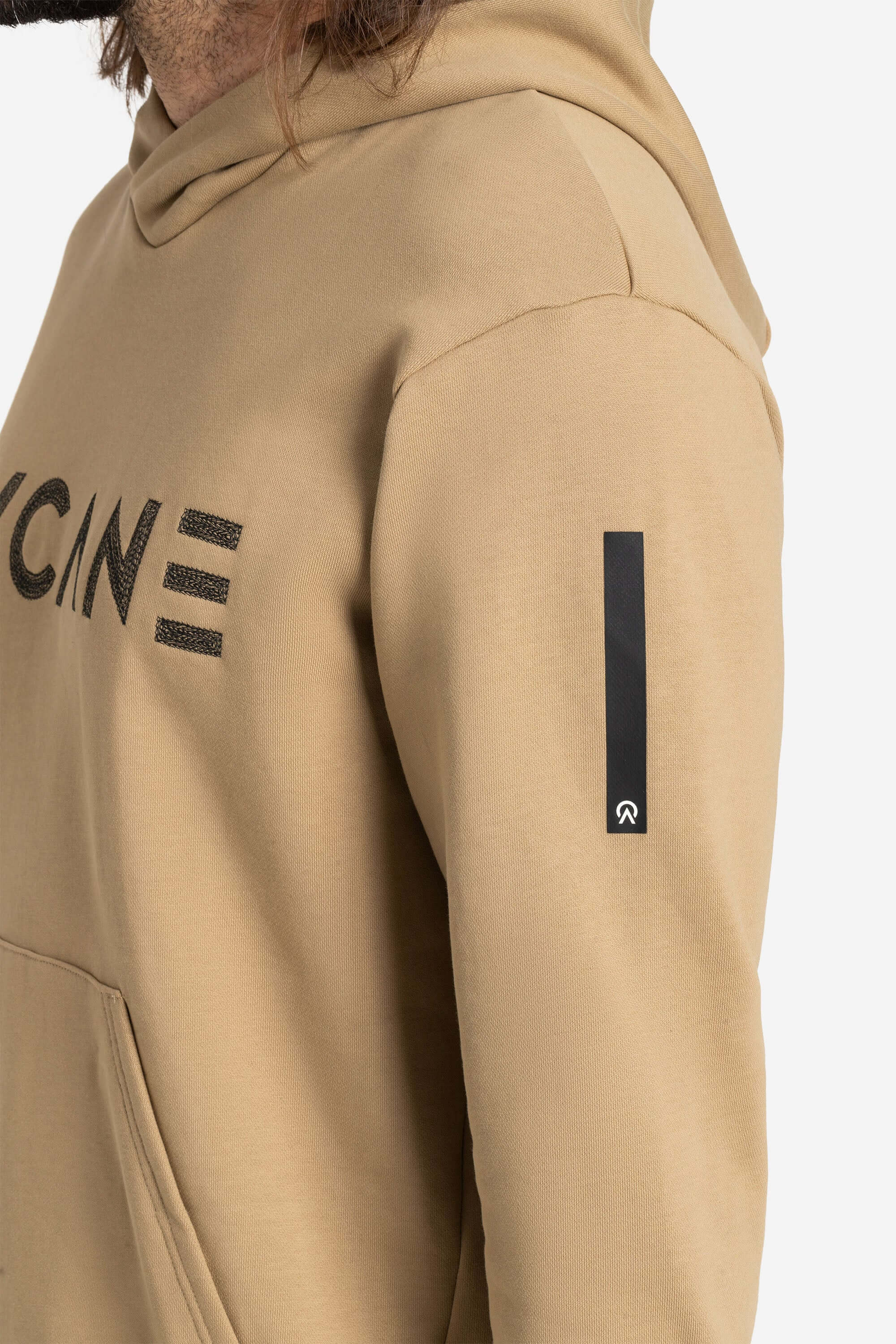 Khaki training and leisure hoodie with AYCANE logo in black