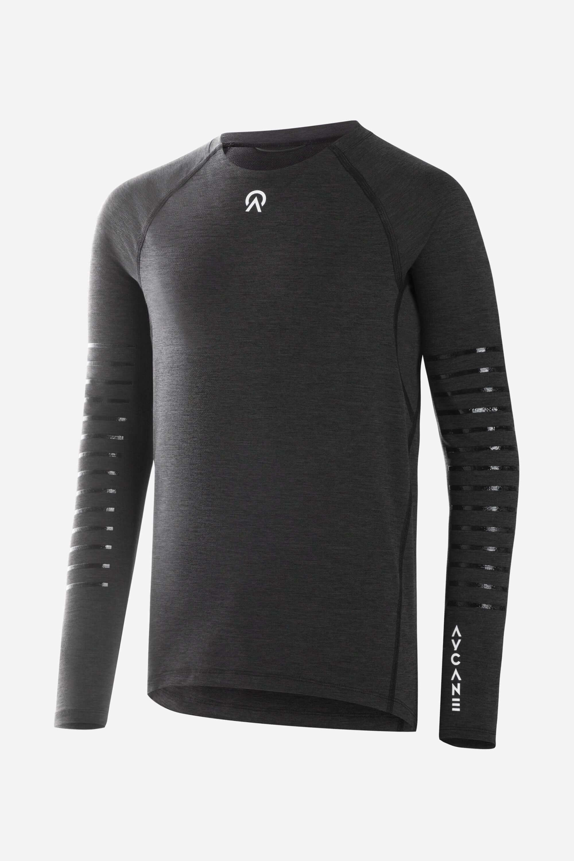 Youth black long sleeve hockey baser layer with 3d silicon stripes on the sleeves