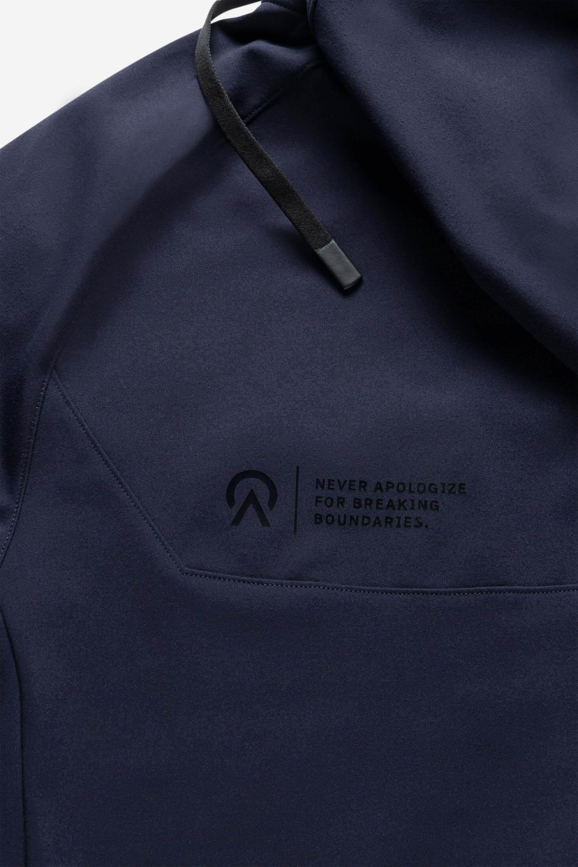 Blue hockey, training and workout hoodie with zip - cord string close up