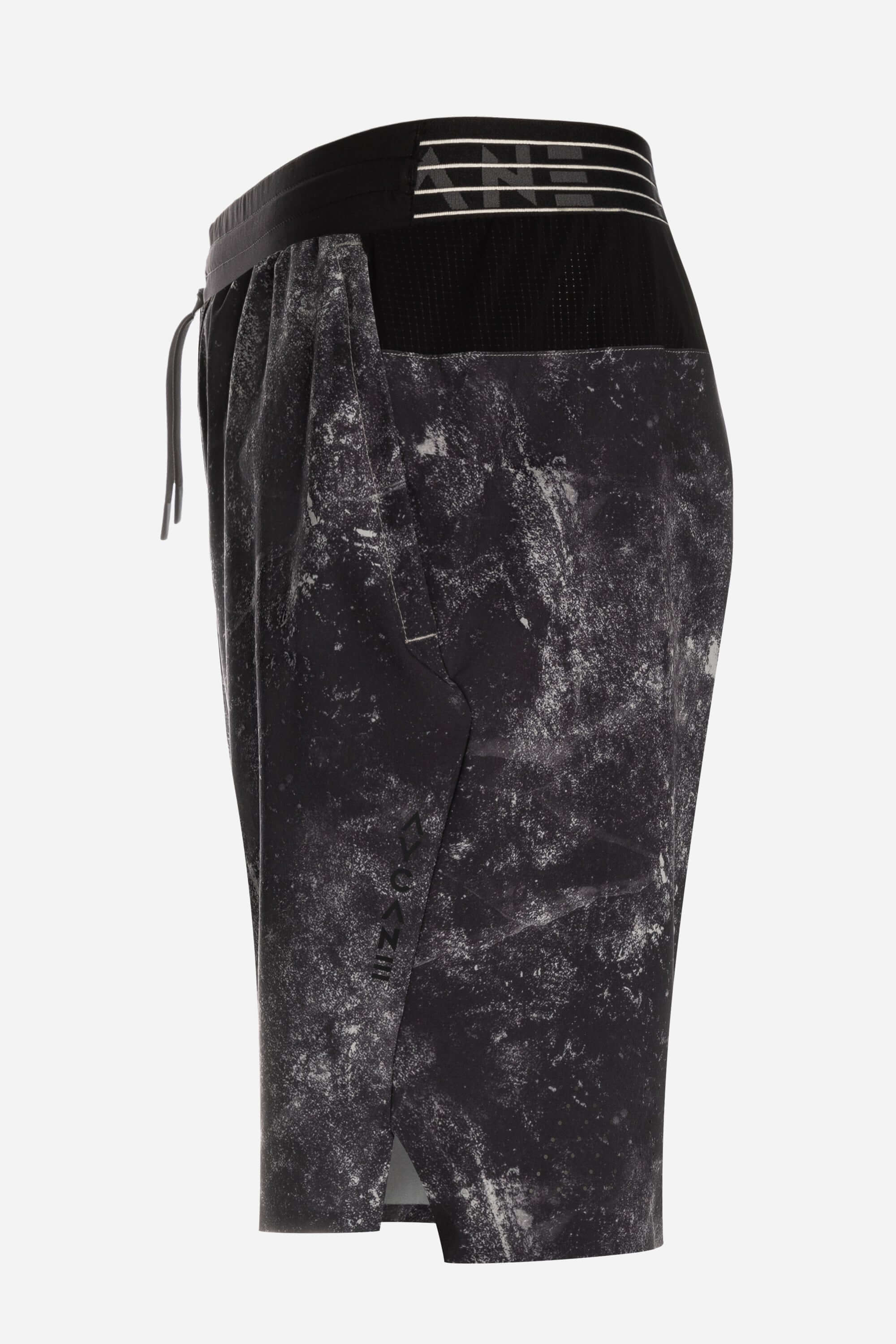 Black ice printed workout short with zips - side view