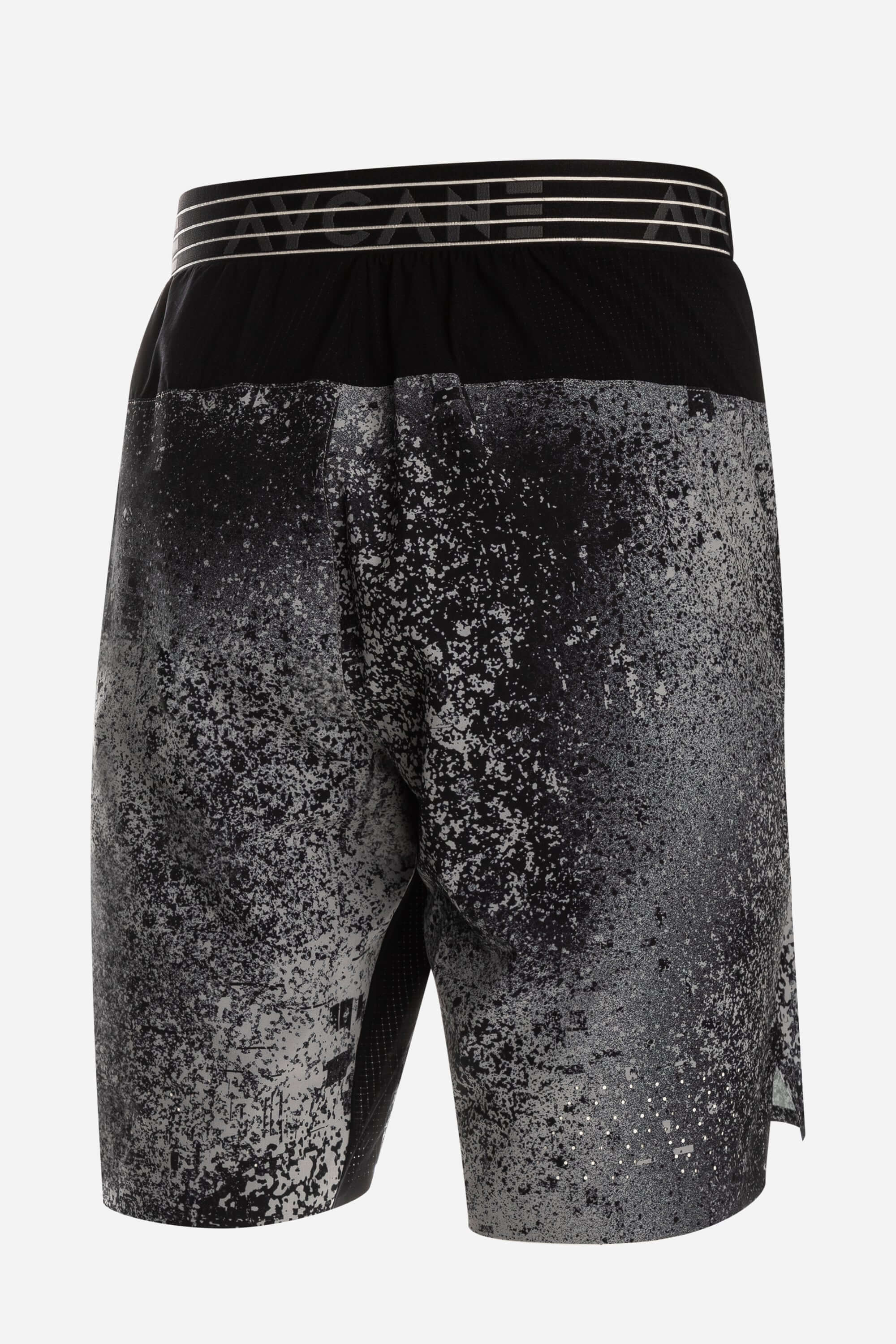 Grey back workout shorts with side zips and waist band - back view