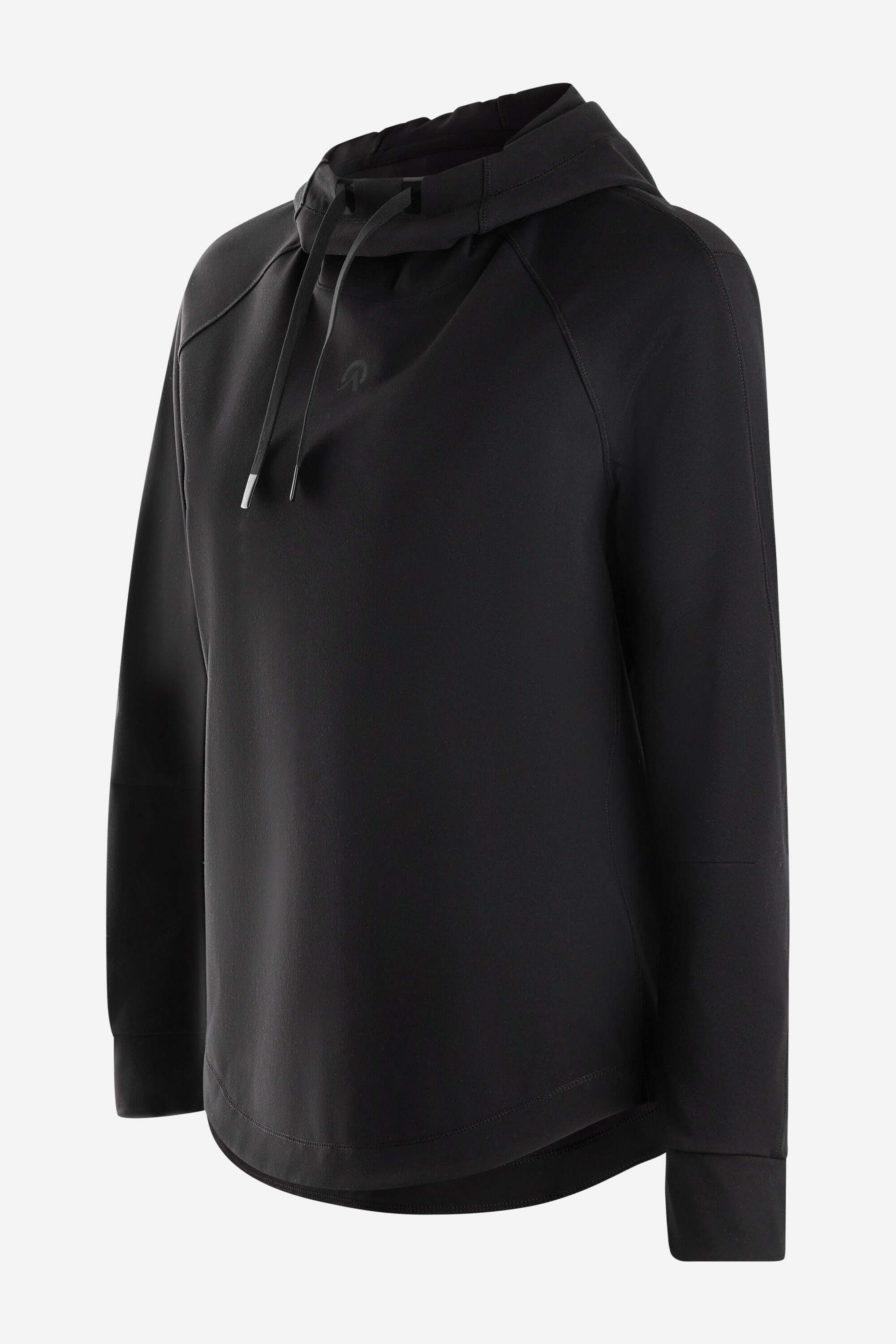 Women training hoodie in black with cord strings