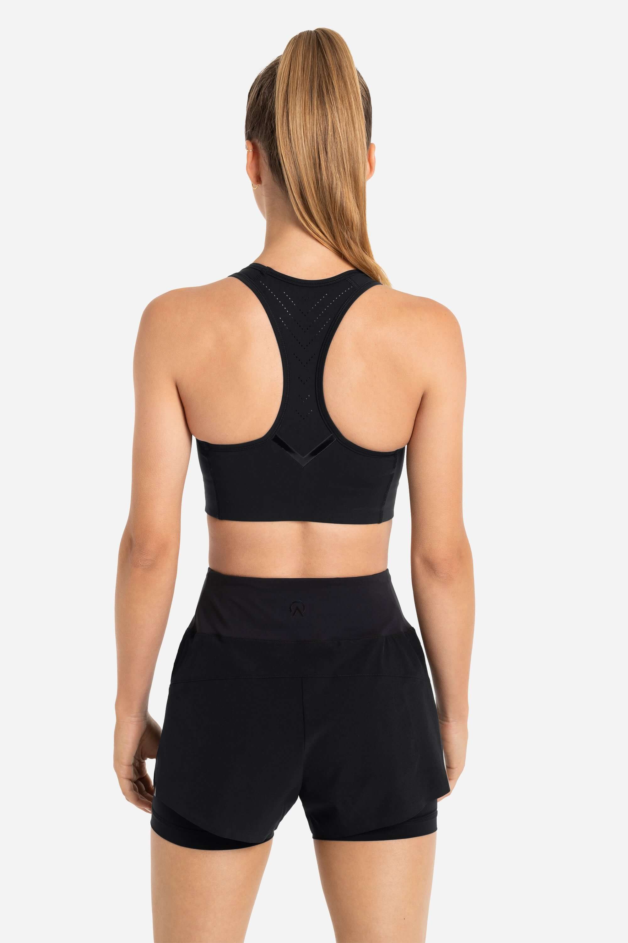 Women workout and gym sports bra and shorts black