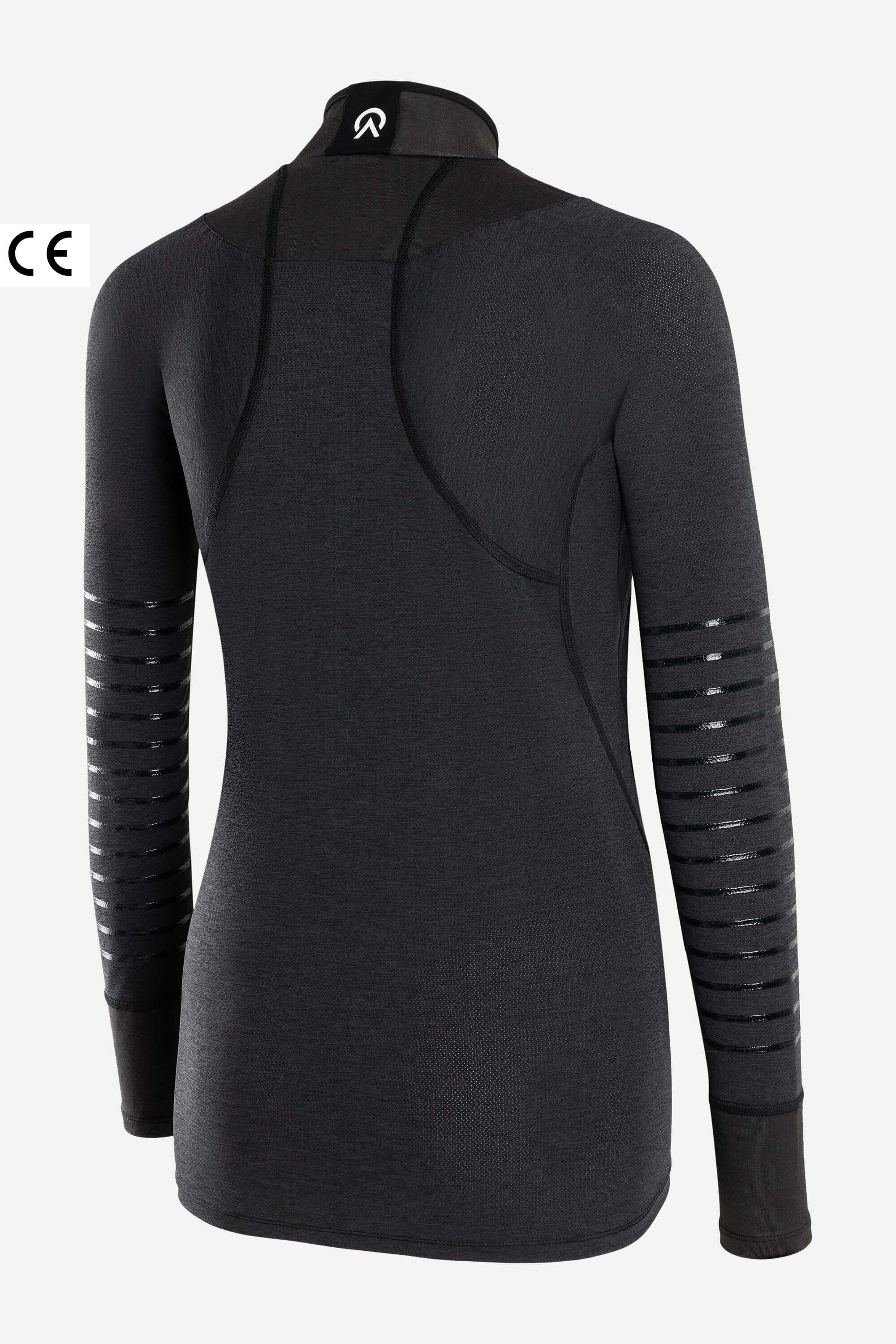 Black women hockey base layer with cut resistant neck guard and cuts, 3d silicon stripes on the sleeve