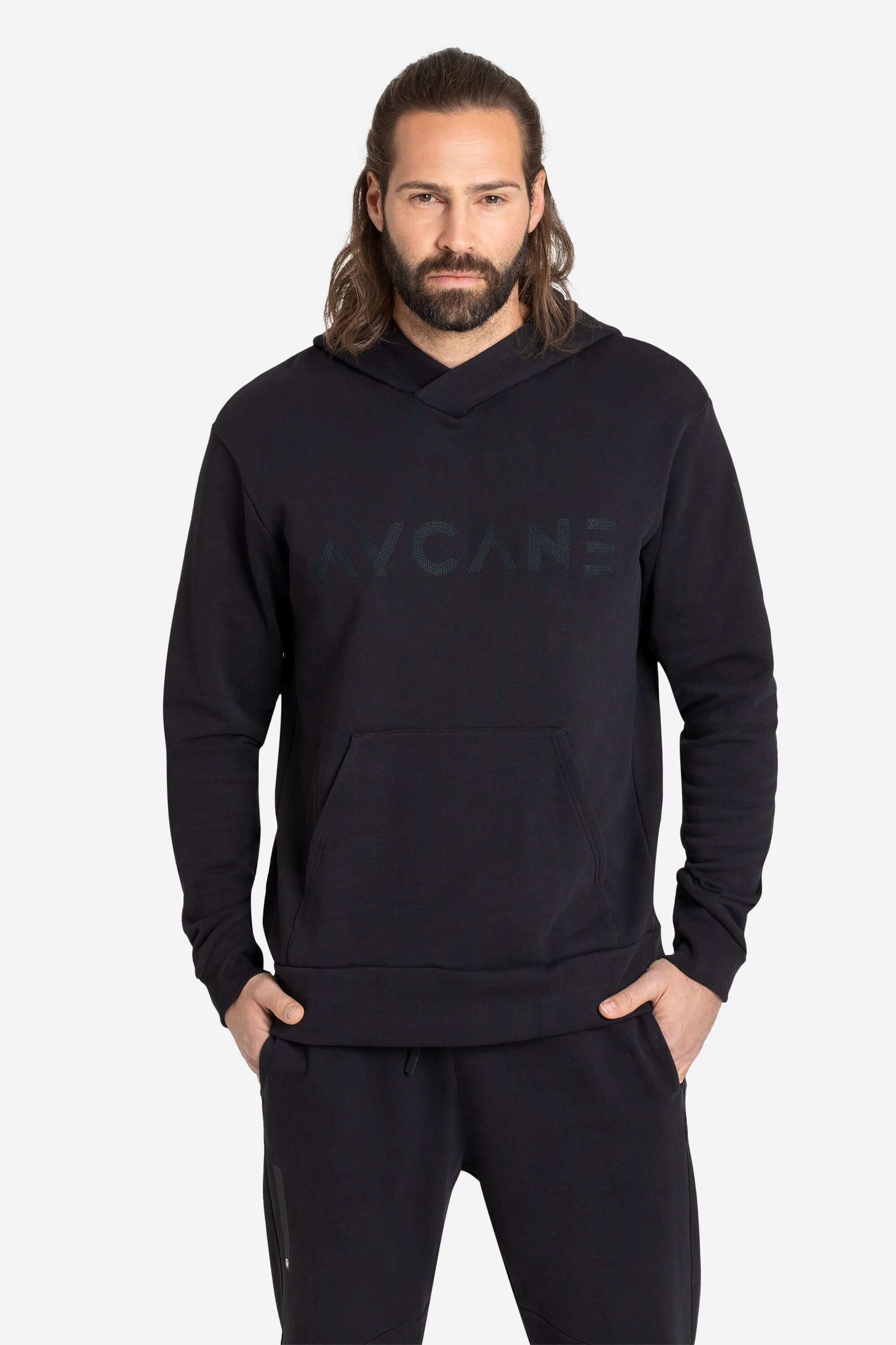 Black training and leisure hoodie with AYCANE logo in black