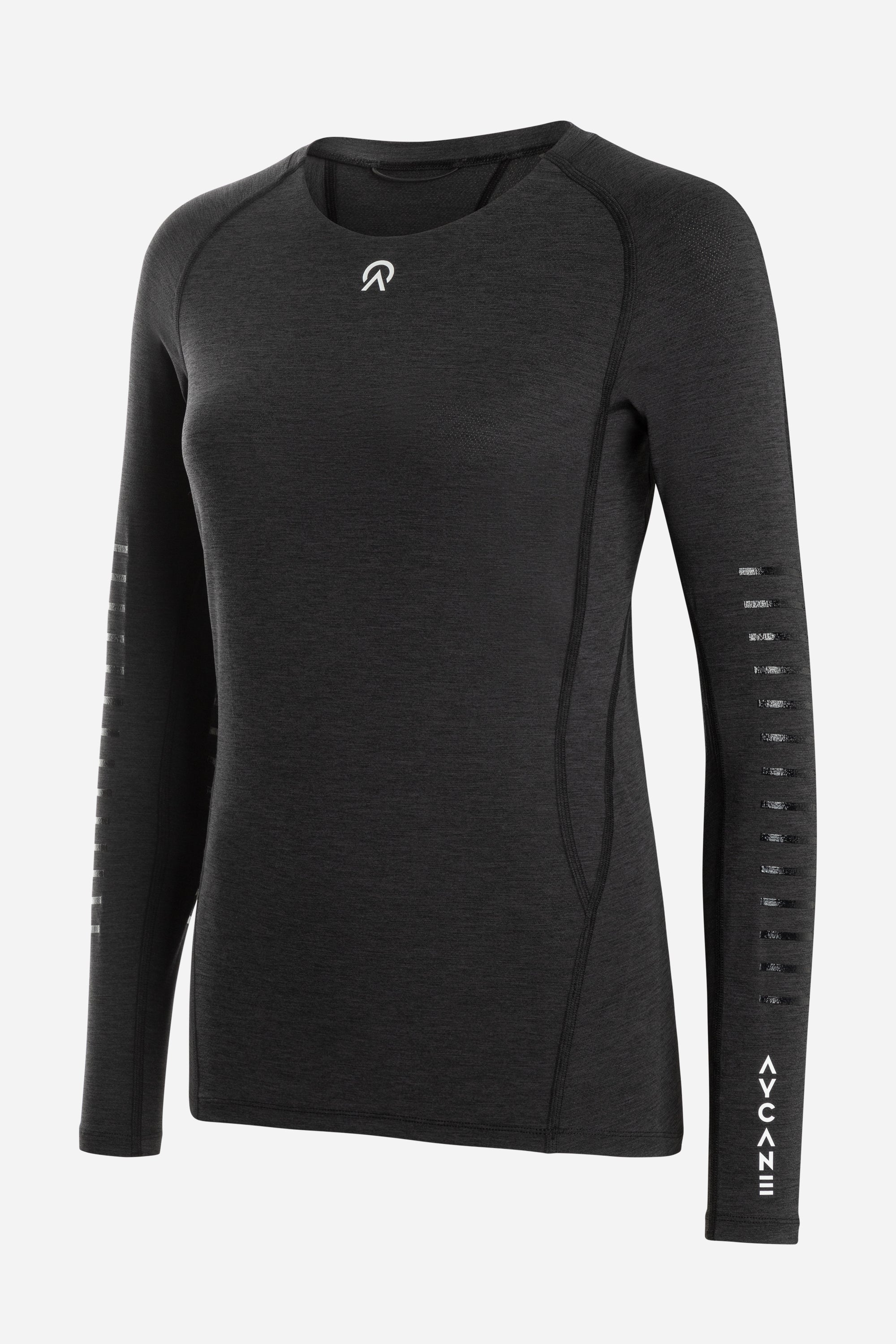 Women black long sleeve hockey baser layer with 3d silicon stripes on the sleeves