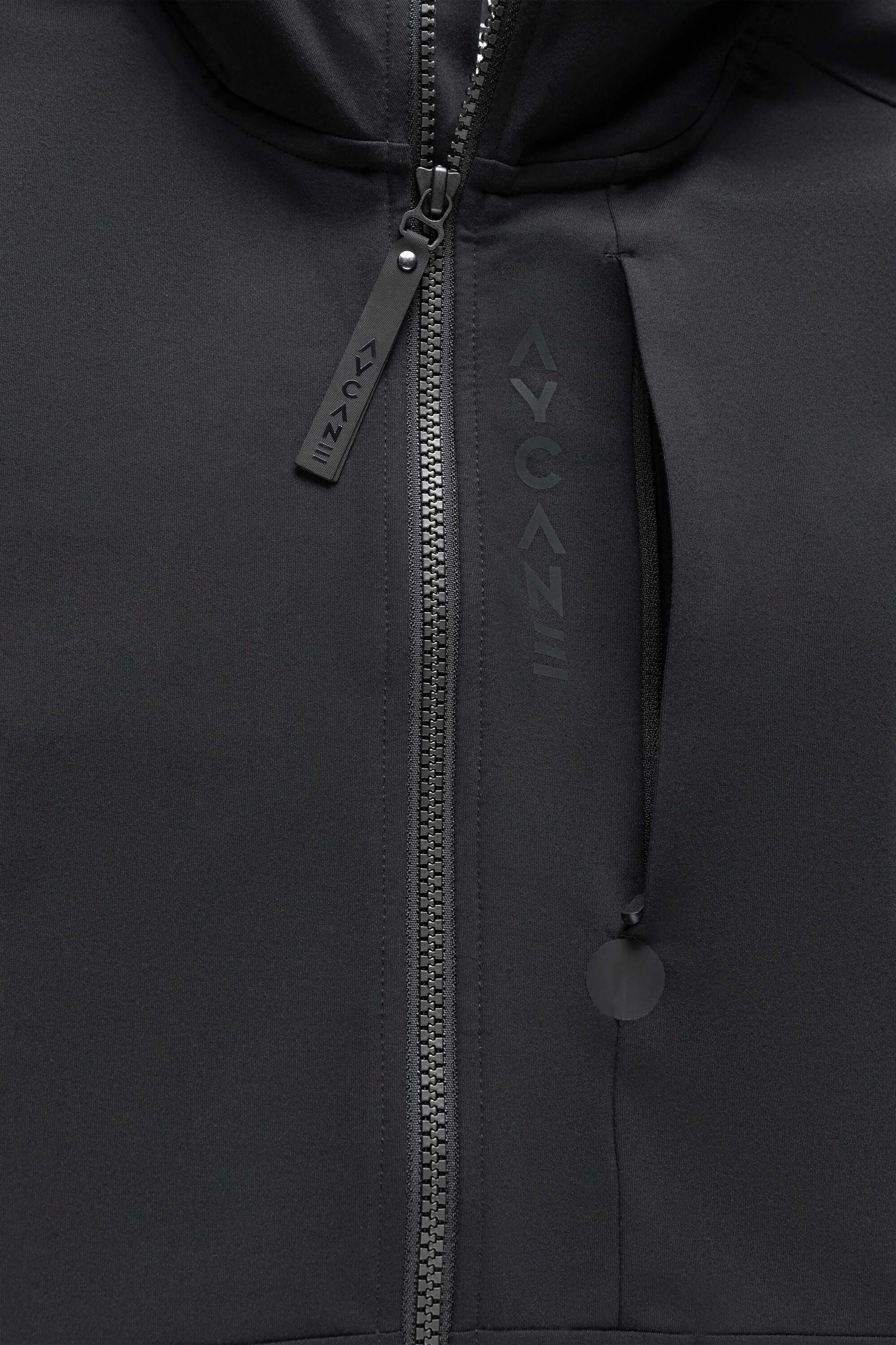 Black hockey training and workout hoodie - zip close up