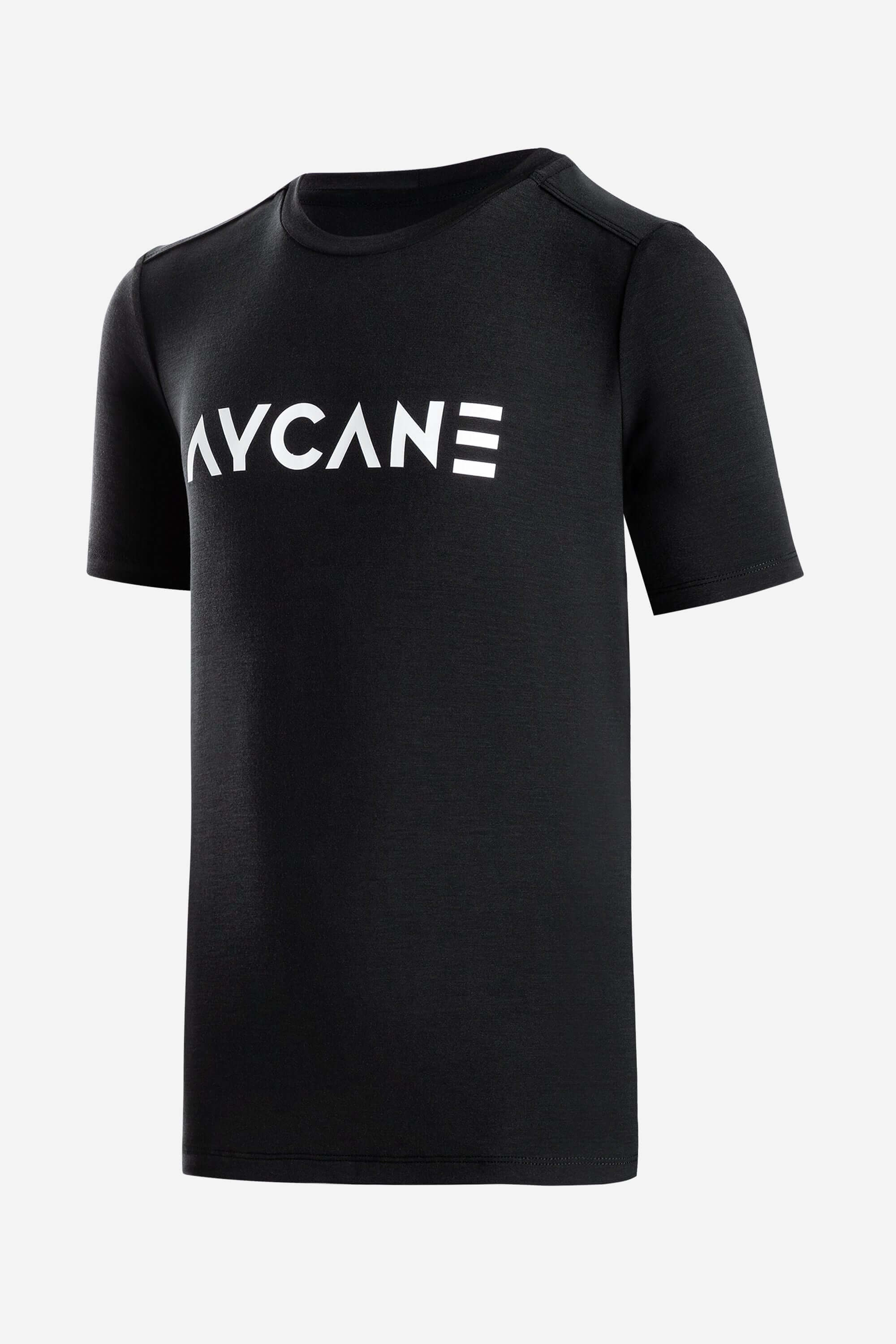 Youth black AYCANE t-shirt short sleeve with big white logo on chest