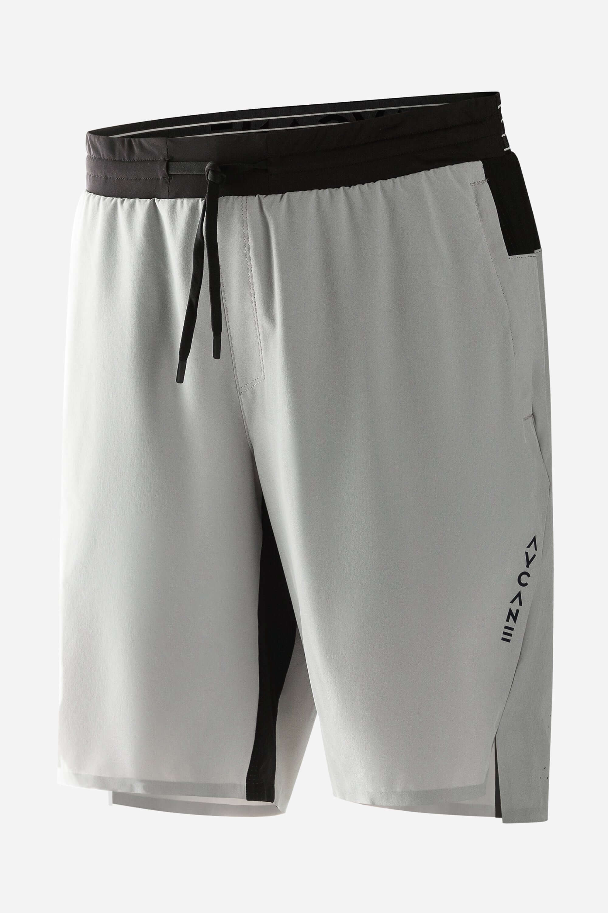 Grey training short with zips - front view