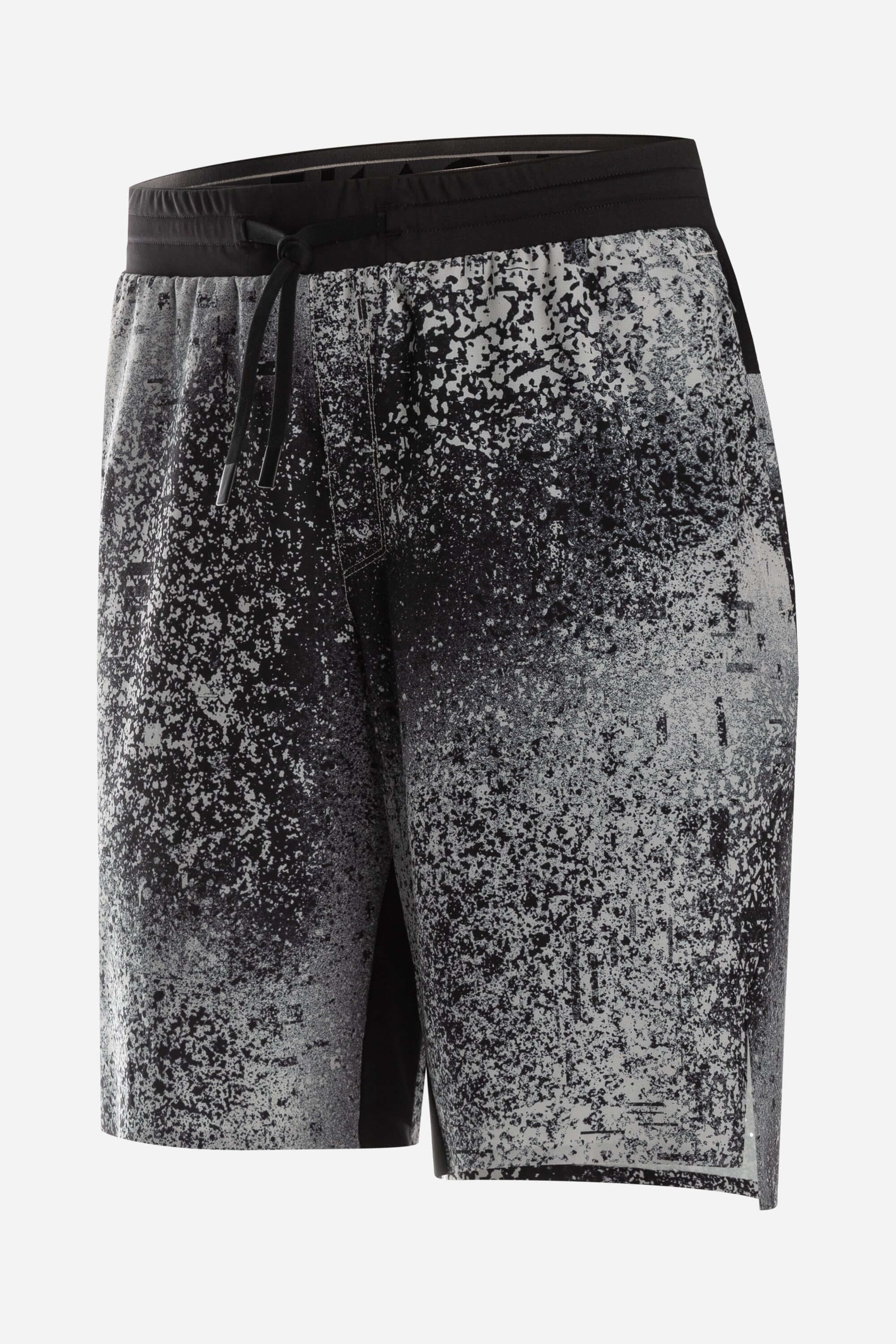 Grey black printed workout shorts with side zips