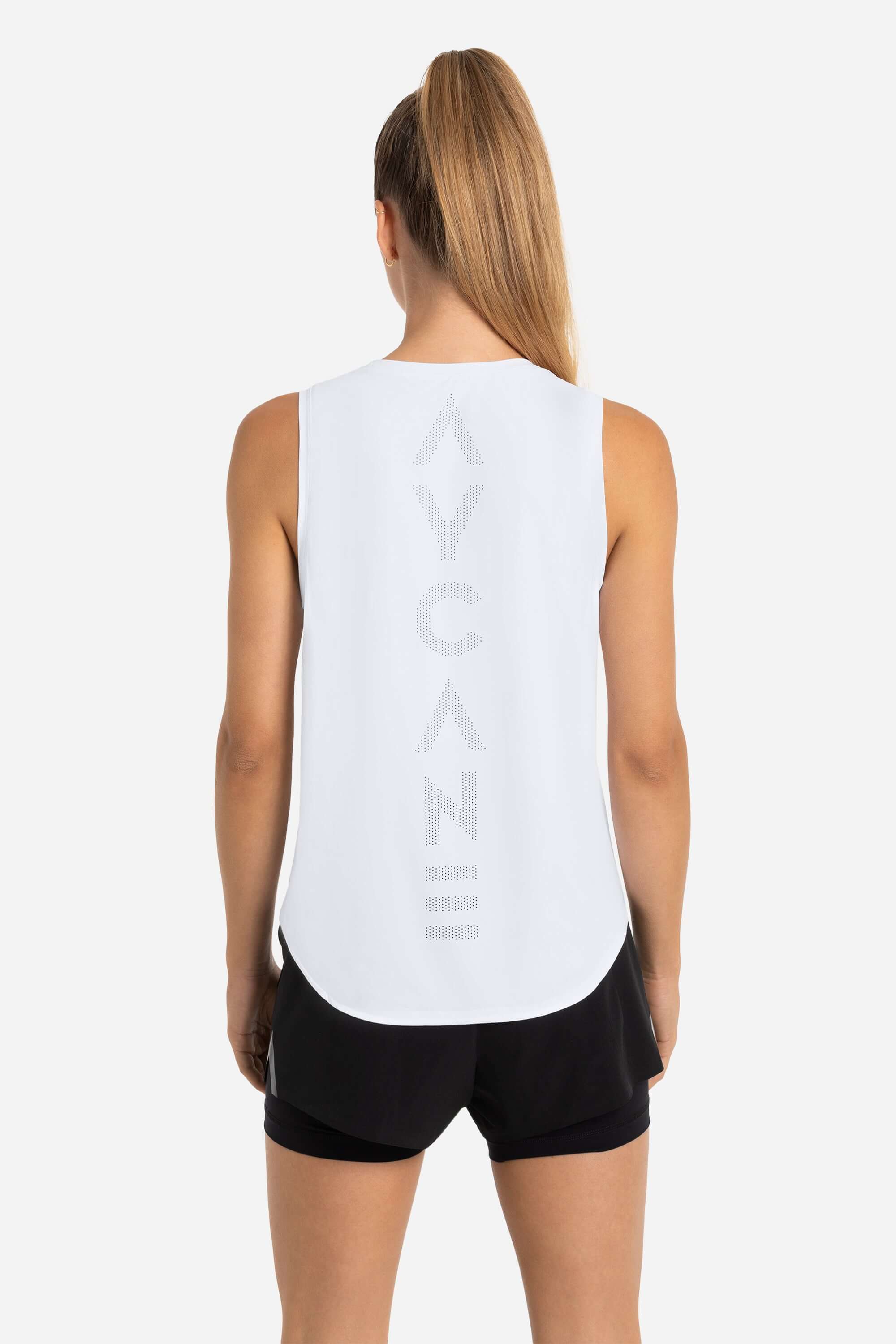 Women training tank top in white with laser cut holes